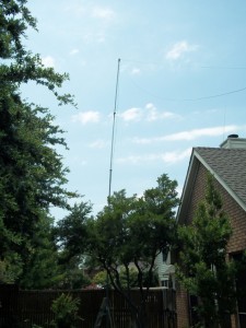 Push up mast braced against a tree.